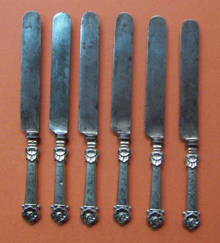 Antica Posateria Napoletana Argento 800 Epoca Borbonica Set 6 Coltelli