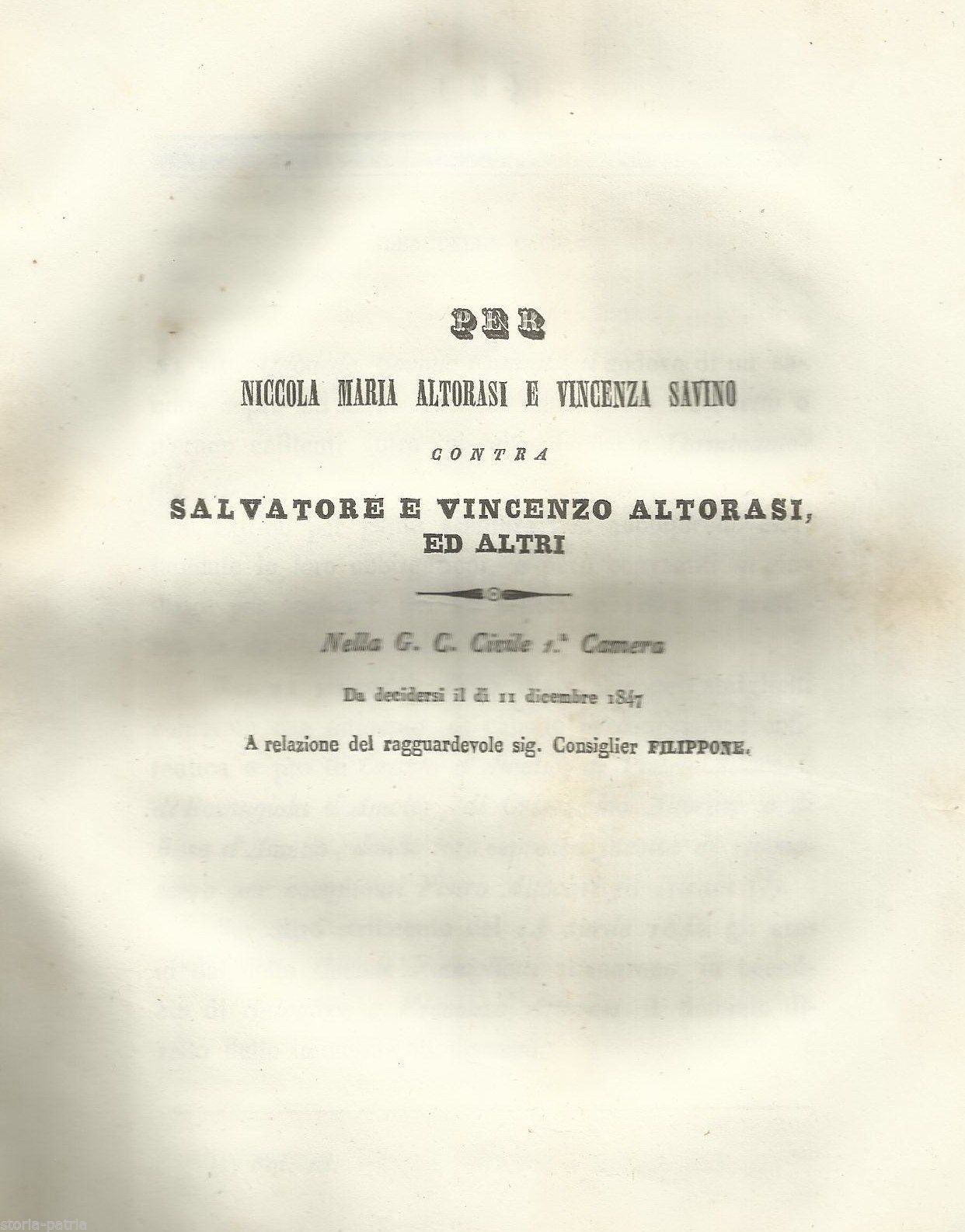Allegazione Giuridica Altorasi, Napoli 1847, Avvocati Covelli