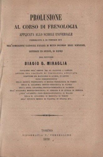 Miraglia, Prolusione Al Corso Di Frenologia, 1872, Manicomio Di Aversa, Napoli
