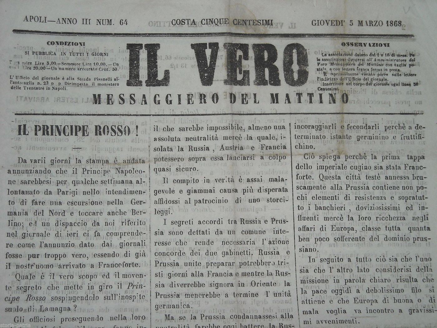 Il Messaggiero Del Mattino 1868: Napoli, Brigantaggio E Cronaca