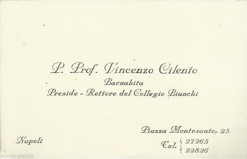 Biglietto Da Visita P. Vincenzo Cilento Barnabiti Napoli, Anni '30