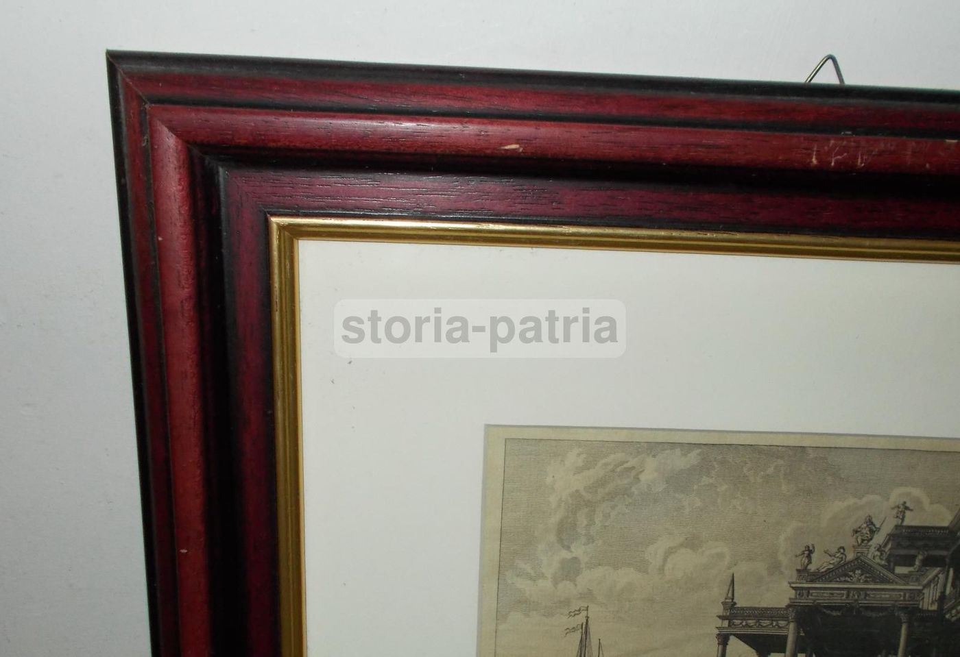 Incisione Antica Del Palazzo Montalto A Napoli Con Veduta Del Porto E Velieri, XVIII Secolo