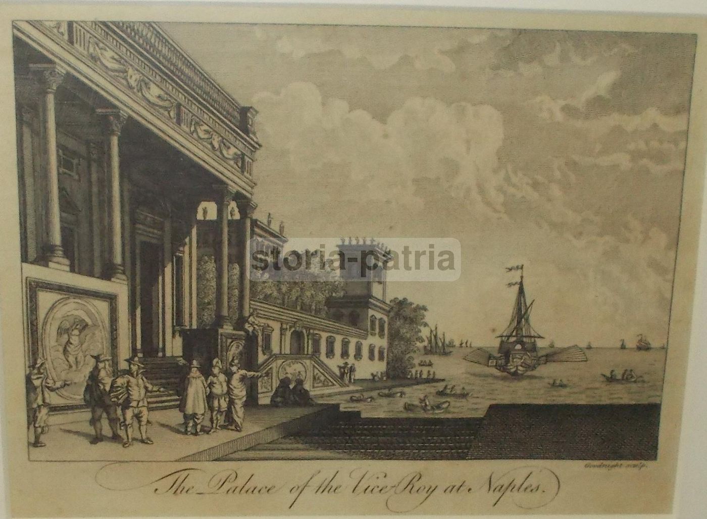 Incisione Antica Del Palazzo Del Viceré A Napoli, Goodnight, Metà XVIII Secolo