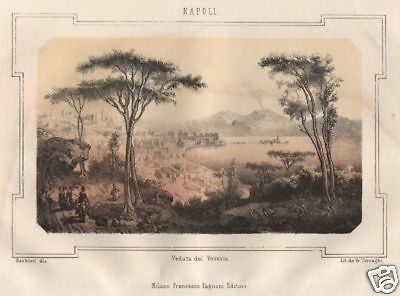 Veduta Di Napoli Con Vesuvio, Litografia Originale 1857, Terzaghi