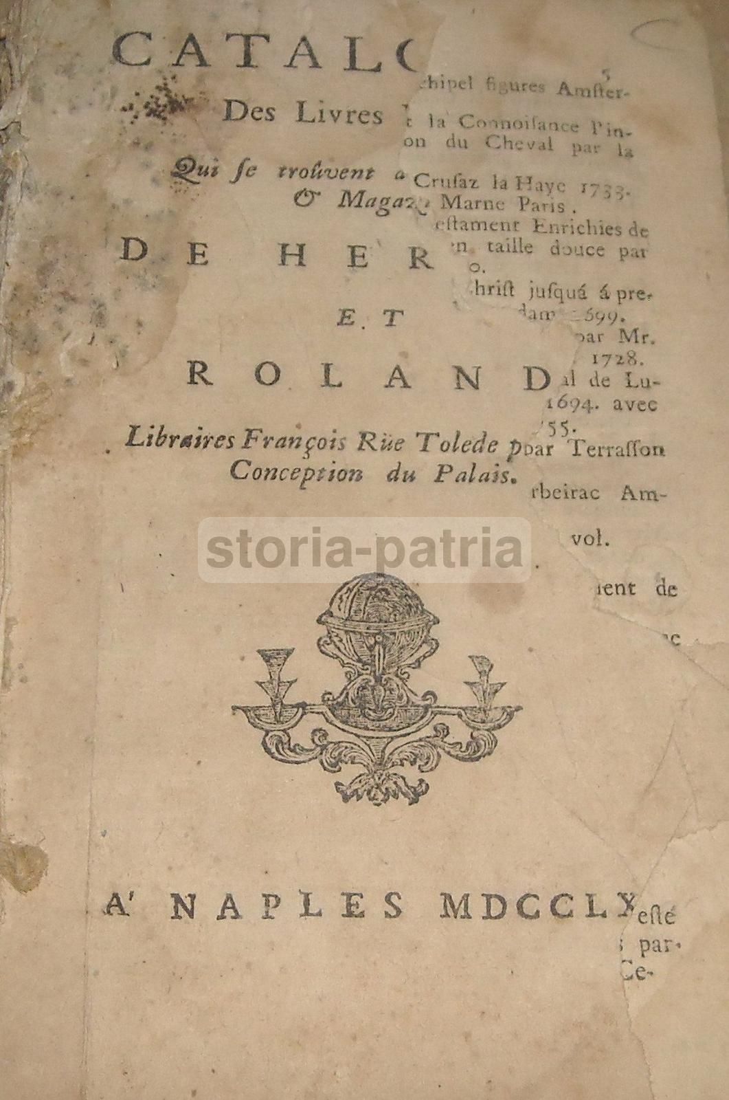 Catalogo Dei Librai Francesi Hermil E Roland, Napoli, 1760