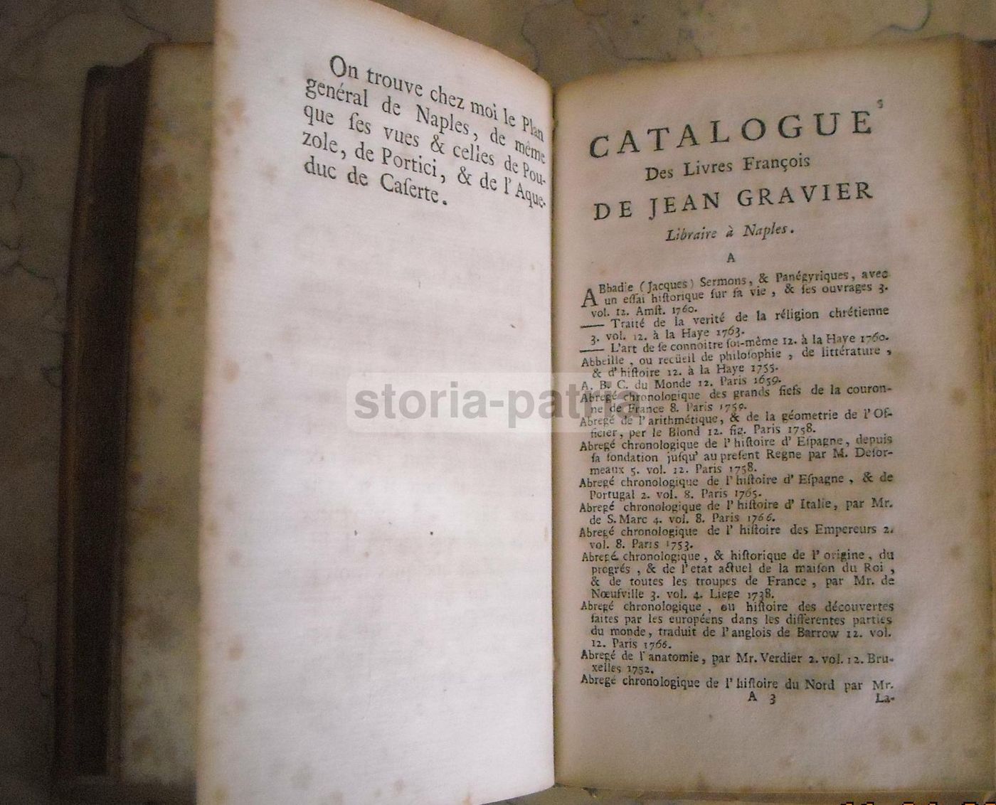 Catalogo Libri Latini, Greci E Francesi Di Jean Gravier, Napoli 1768