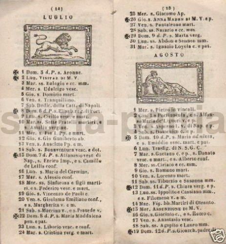 Calendario Di Napoli 1849 Regno Borbonico Ferdinando II Almanacco
