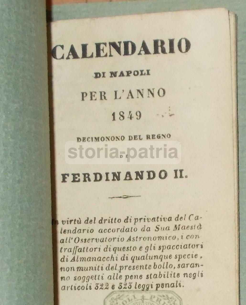 Calendario Di Napoli 1849 Regno Borbonico Ferdinando II Almanacco