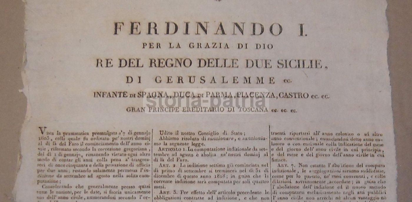 Editto Di Ferdinando I Di Borbone, 1818: Computo Indizionale, Napoli