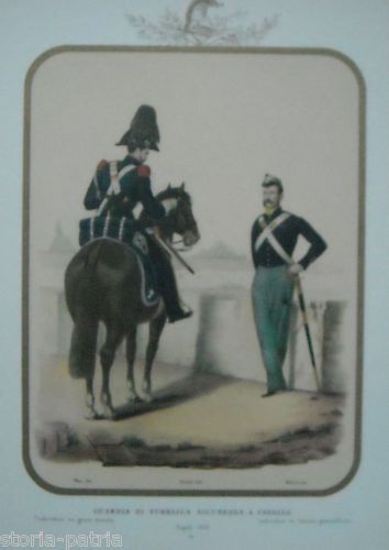 Stampa Uniformi Borboniche Guardia Di Pubblica Sicurezza, Napoli 1852