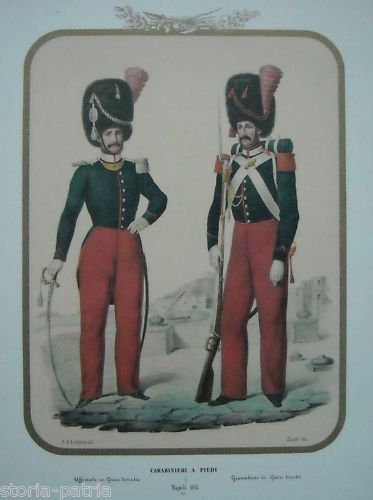 Stampa Carabinieri Borbonici Napoli 1853 Uniformi Militari