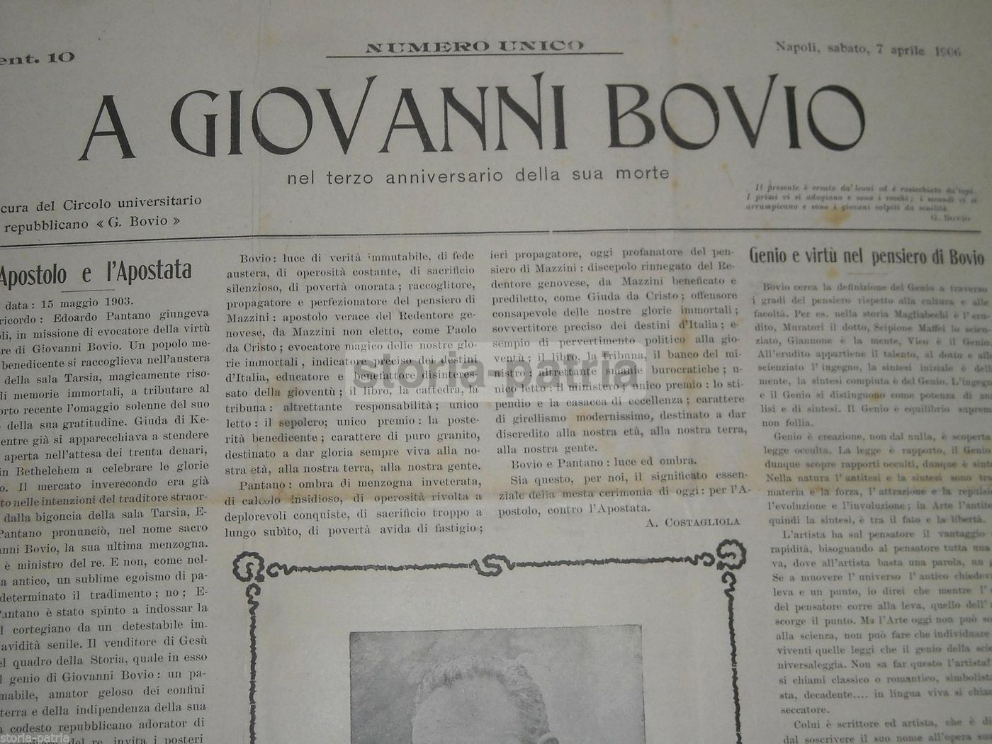 Giornale Commemorativo Giovanni Bovio, Napoli 1906, Numero Unico