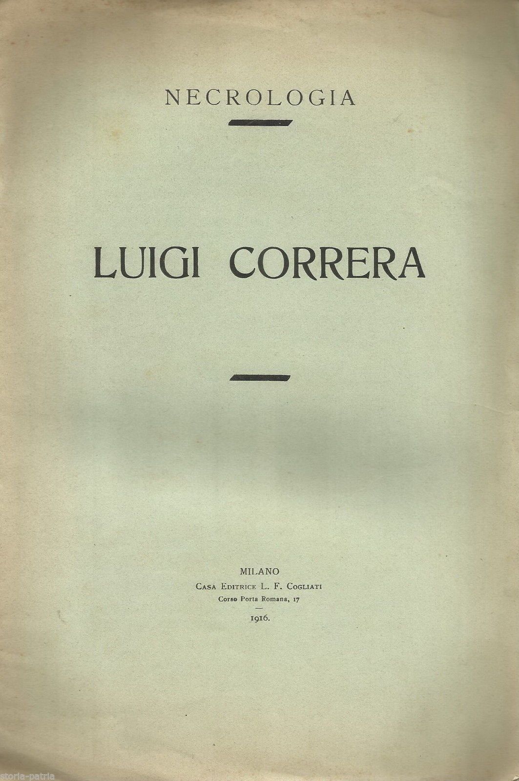 Necrologia Di Luigi Correra, Memmo Cagiati, 1916 Con Ritratto