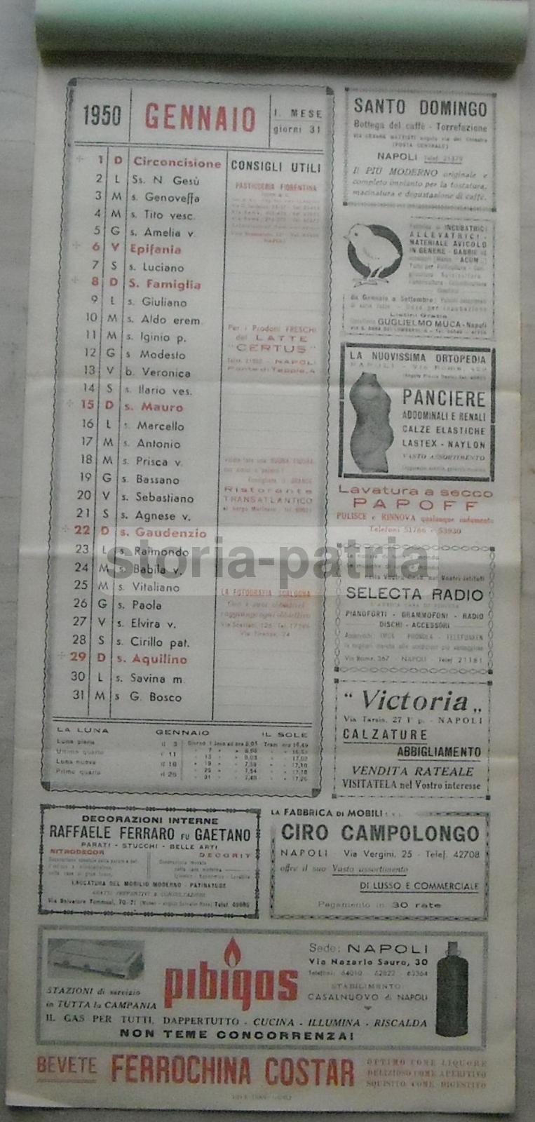 Calendario Pubblicitario Napoletano Guardasole 1950 Pibigas Caffè