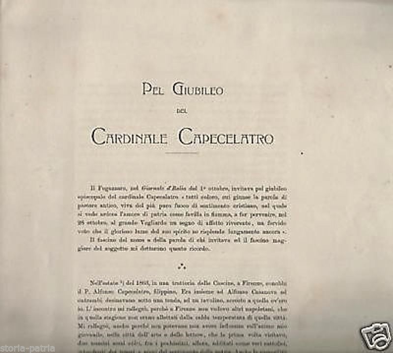 Giubileo Cardinale Capecelatro 1905 Foglio Volante Jannuzzi