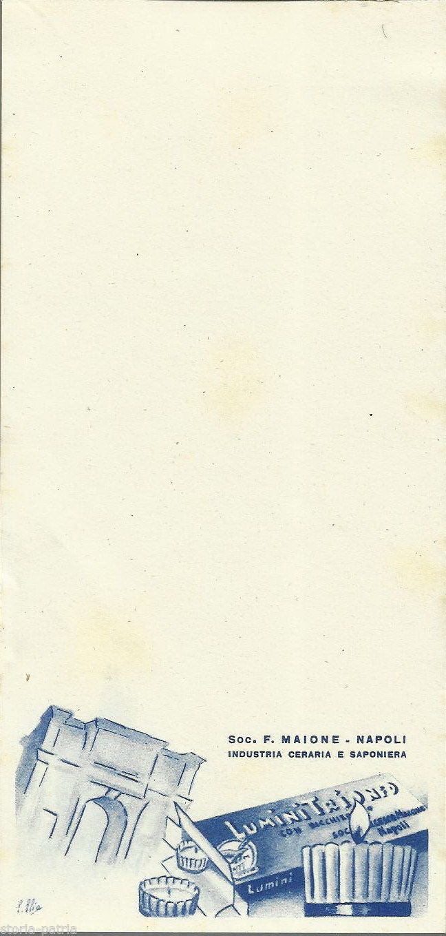 Foglio Pubblicitario Lumini Trionfo Ditta F. Maione Napoli 1940