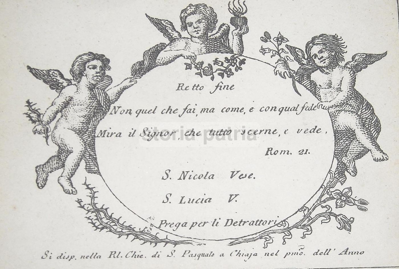 Stampa Antica Della Chiesa Di San Pasquale A Chiaia, Napoli, Con I Santi Nicola E Lucia