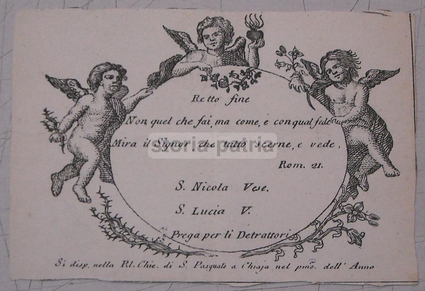 Stampa Antica Della Chiesa Di San Pasquale A Chiaia, Napoli, Con I Santi Nicola E Lucia