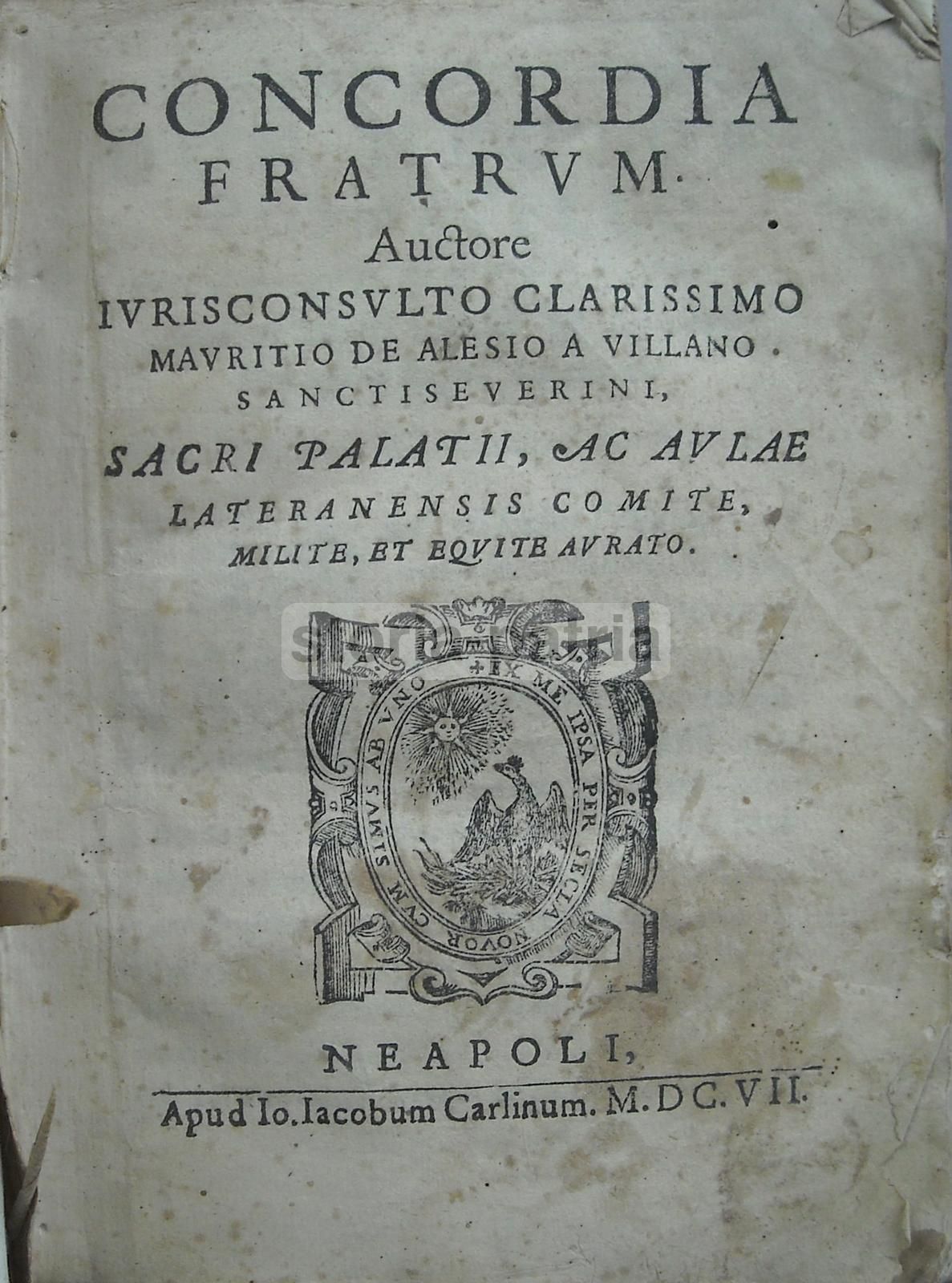Concordia Fratrum, Mauritio De Alesio (Napoli, 1607)   Diritto Di Famiglia