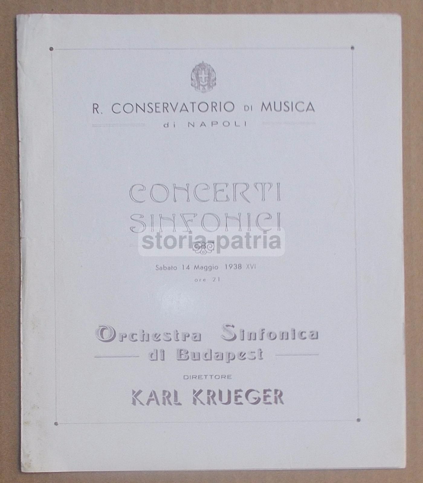 Programma Concerto Orchestra Sinfonica Di Budapest, Napoli 1938, Karl Krueger