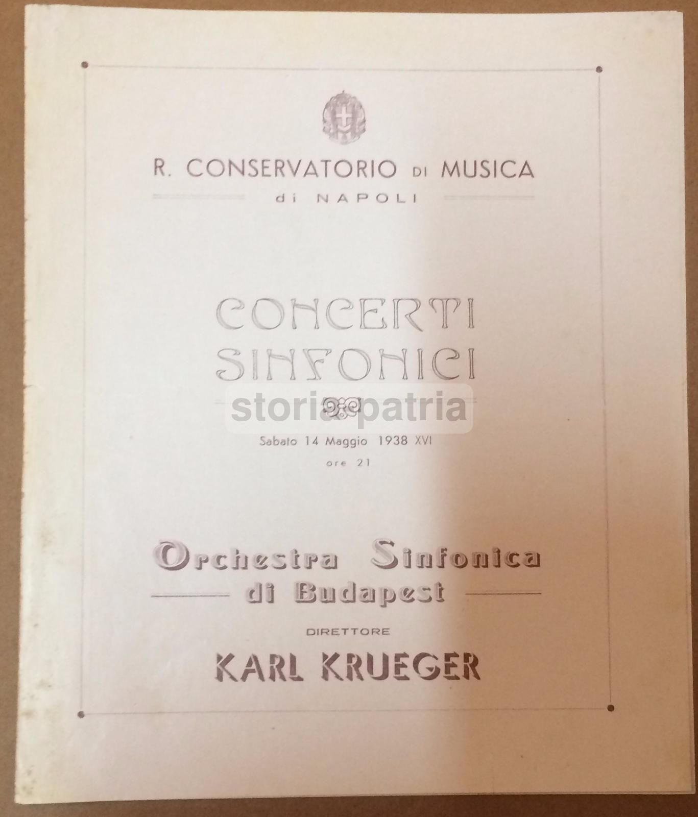 Programma Concerto Orchestra Sinfonica Di Budapest, Napoli 1938, Karl Krueger