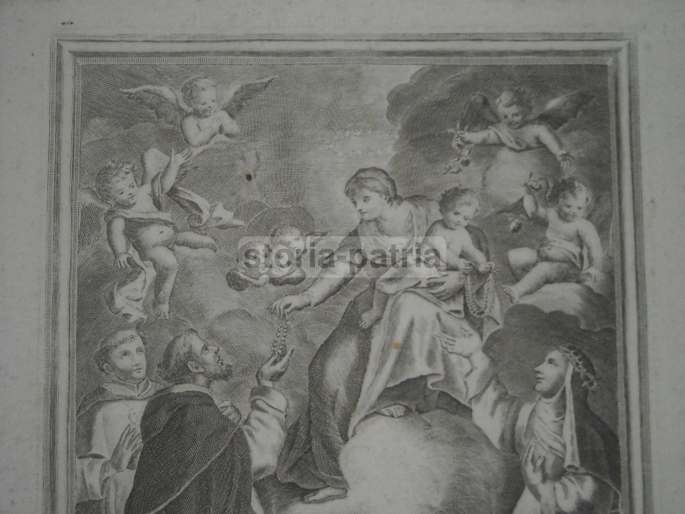 Incisione Madonna Del Rosario, Hubert Vincent, 1710, Napoli, Cardinale Ferrari