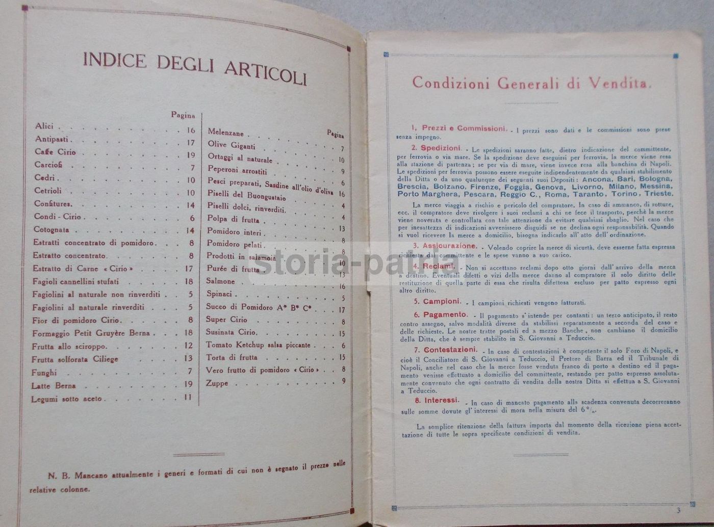 Listino Cirio Napoli 1950: Conserve Alimentari, Legumi E Frutta