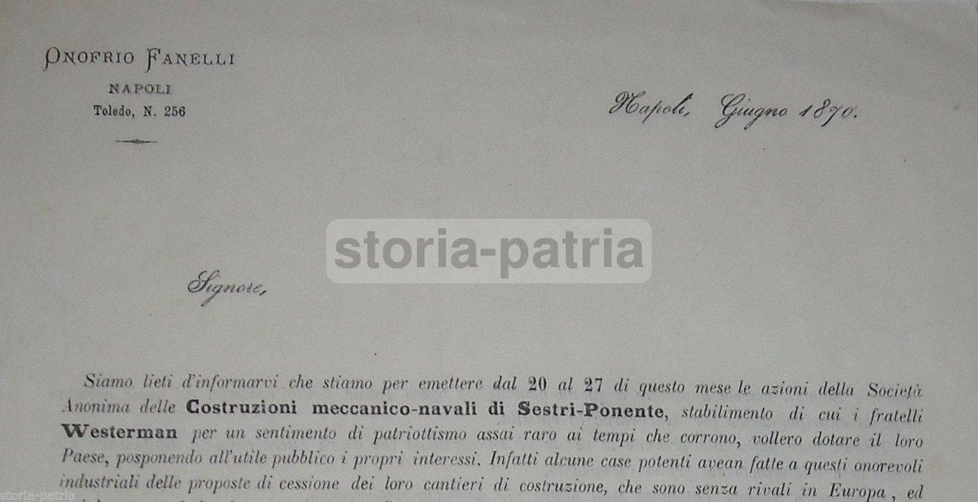 Onofrio Fanelli Napoli 1870: Azioni Costruzioni Navali Sestri