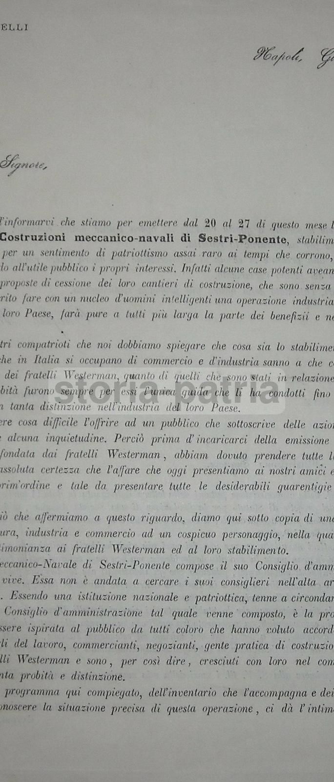 Onofrio Fanelli Napoli 1870: Azioni Costruzioni Navali Sestri