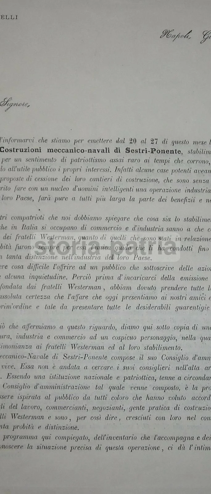 Onofrio Fanelli Napoli 1870: Azioni Costruzioni Navali Sestri