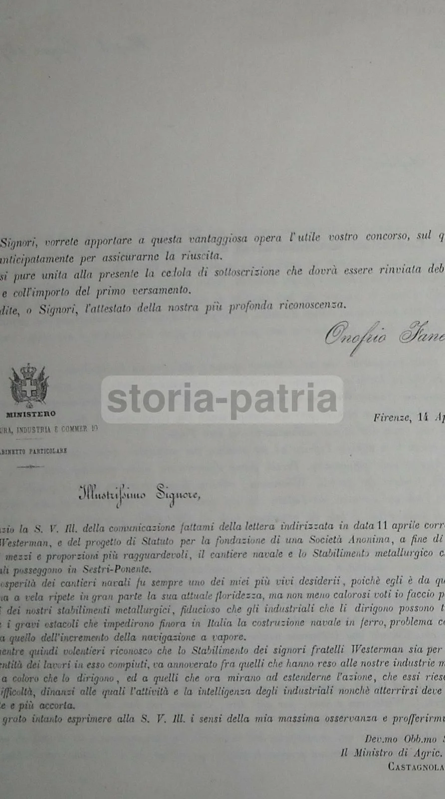 Onofrio Fanelli Napoli 1870: Azioni Costruzioni Navali Sestri
