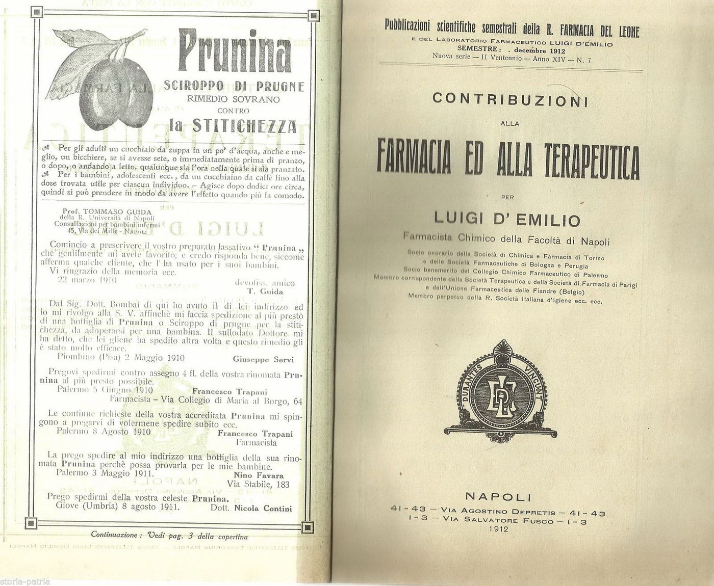 Bollettino Farmacia Del Leone, Napoli 1912, Tubercolosi E Idroterapia
