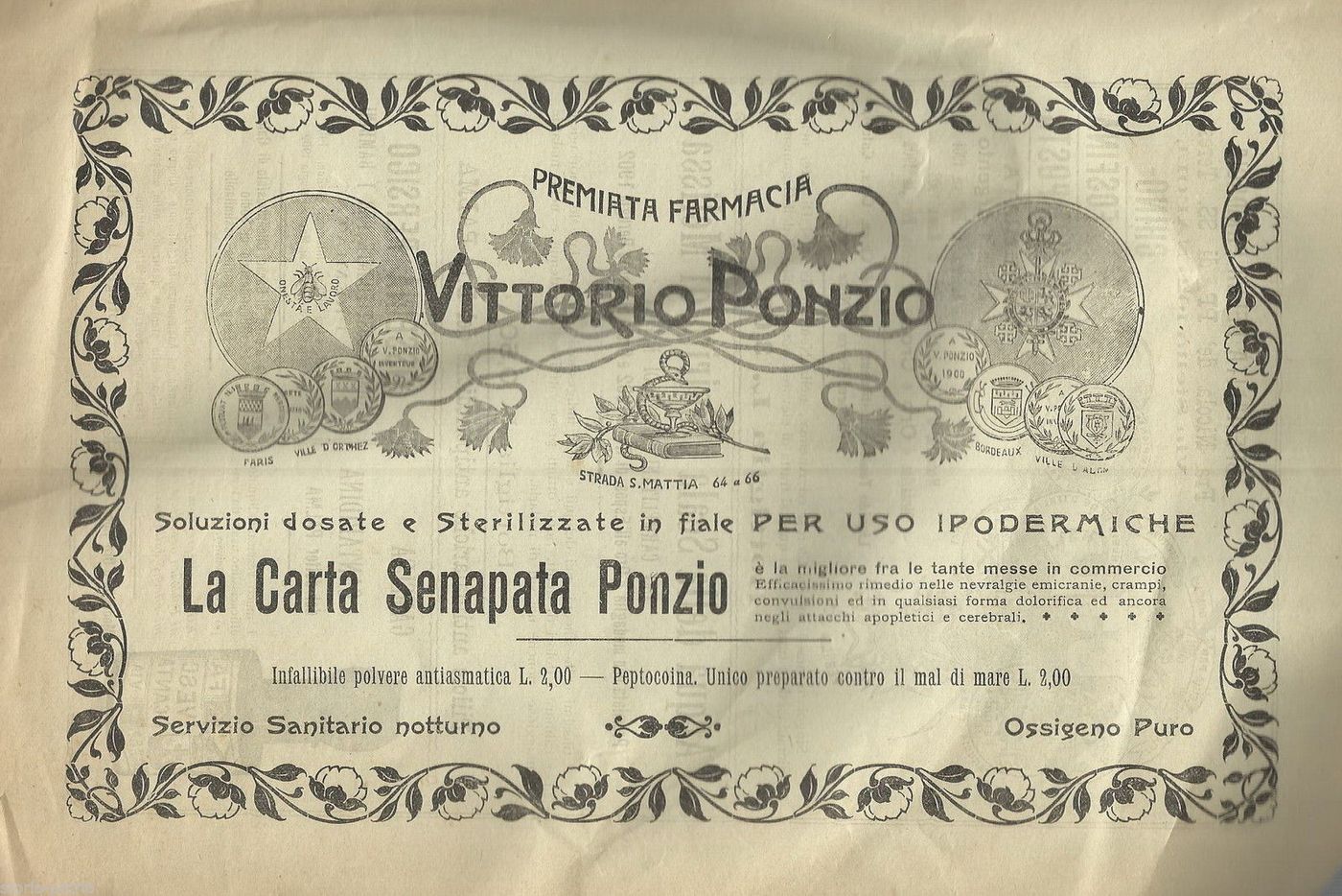 Stampa Pubblicitaria Antica Farmacia Ponzio Napoli Carta Senapata