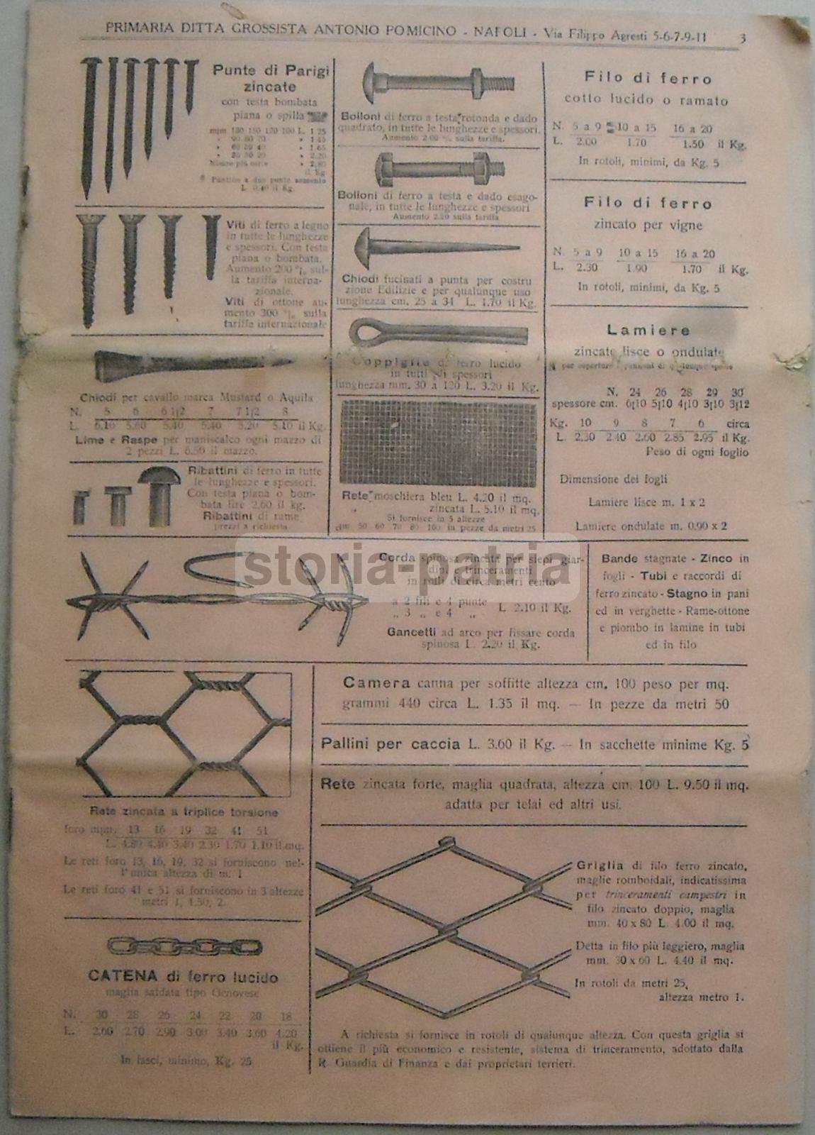 Catalogo Storico Ferramenta Pomicino Napoli Primo Novecento