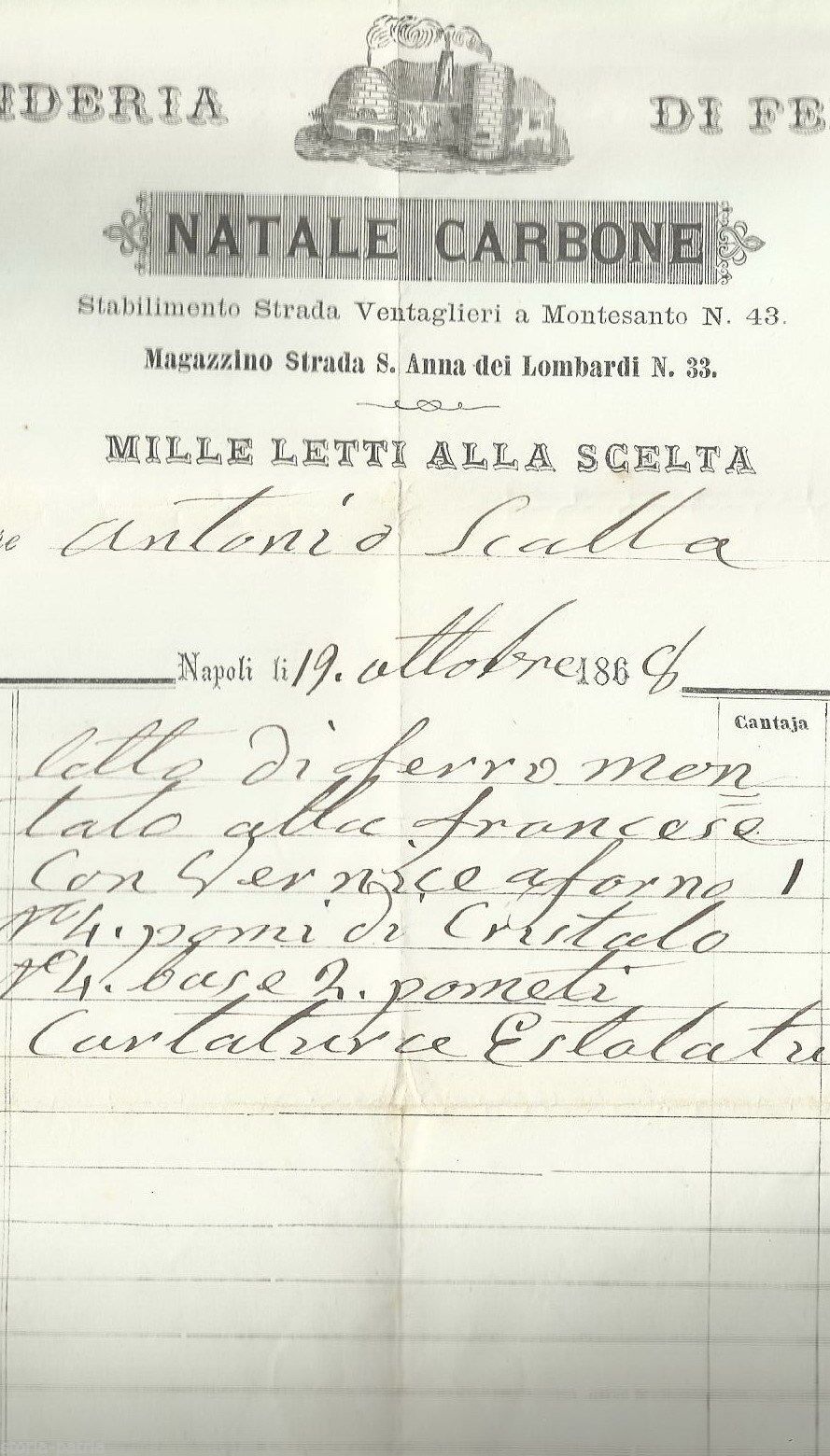 Carta Intestata Della Fonderia Natale Carbone, Napoli, 1868