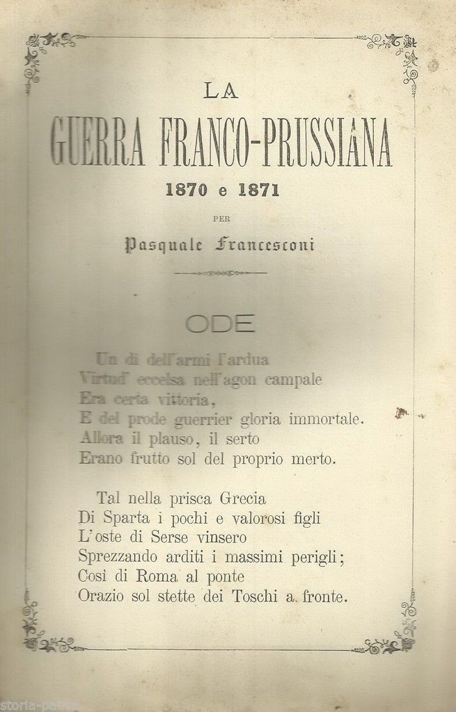 Guerra Franco Prussiana 1870: Ode Di Pasquale Francesconi (Napoli, 1871)