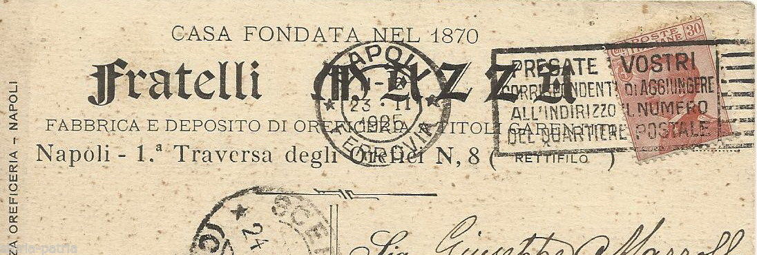 Cartolina Pubblicitaria Fratelli Mazza Oreficeria Napoli 1925