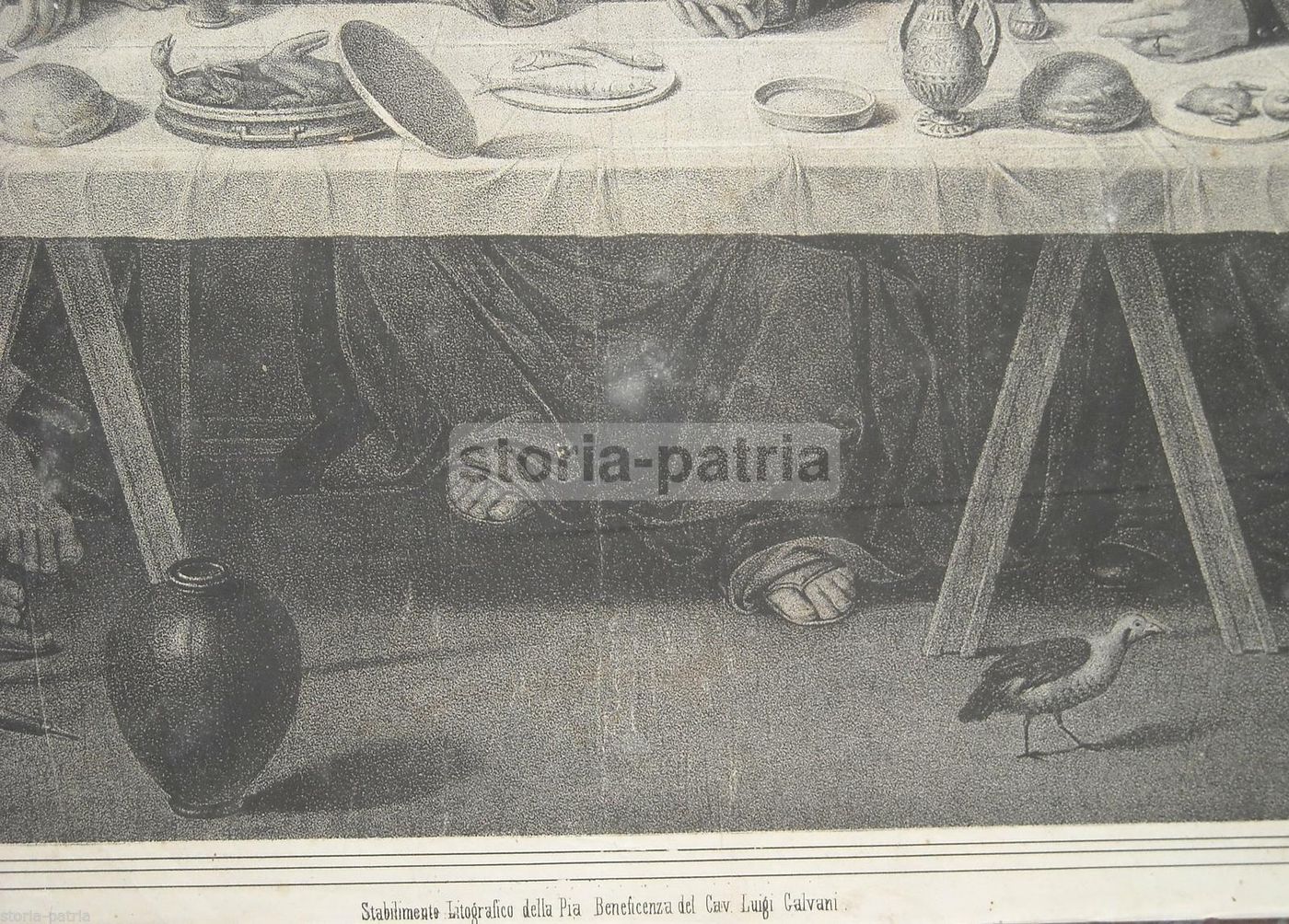 Litografia Gesù A Tavola, Ispirata A Bellini, Galvani, Napoli, Metà XIX Secolo