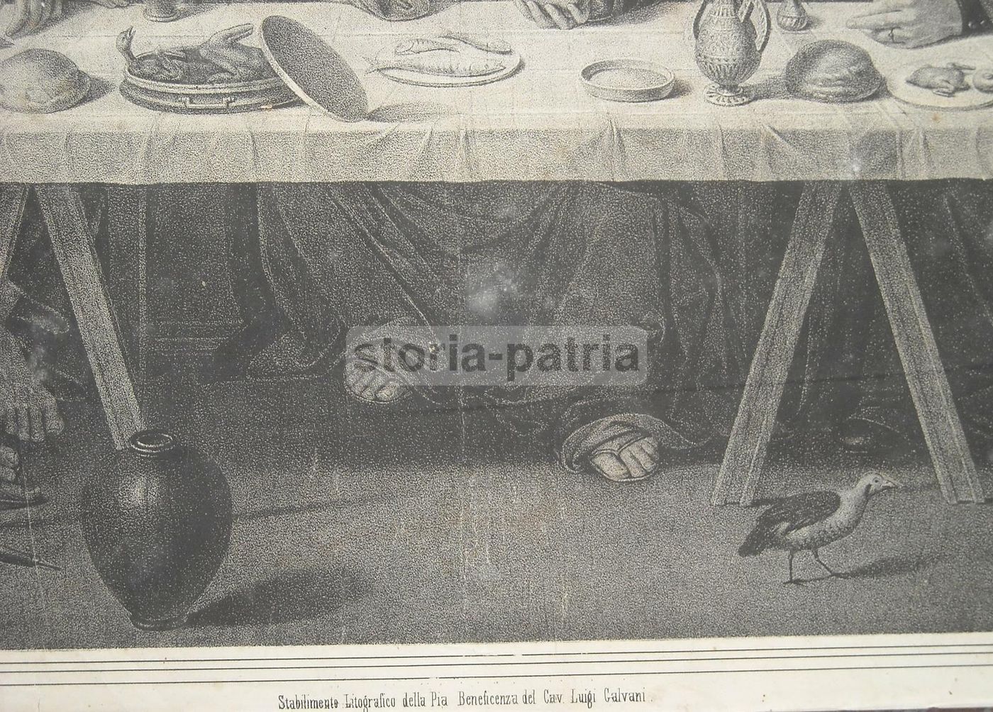 Litografia Gesù A Tavola, Ispirata A Bellini, Galvani, Napoli, Metà XIX Secolo