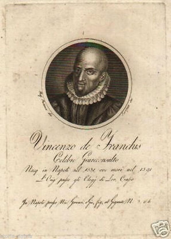 Ritratto Di Vincenzo De Franchis, Giureconsulto. Napoli, Incisione Dell'Ottocento