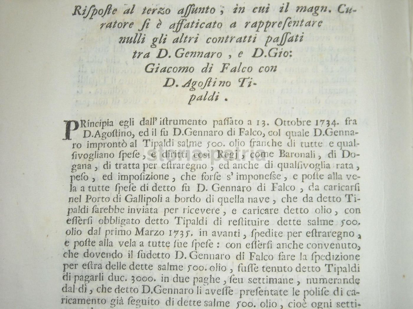 Dissertazione Giuridica Di Falco Tipaldi, Gallipoli E Napoli, 1744