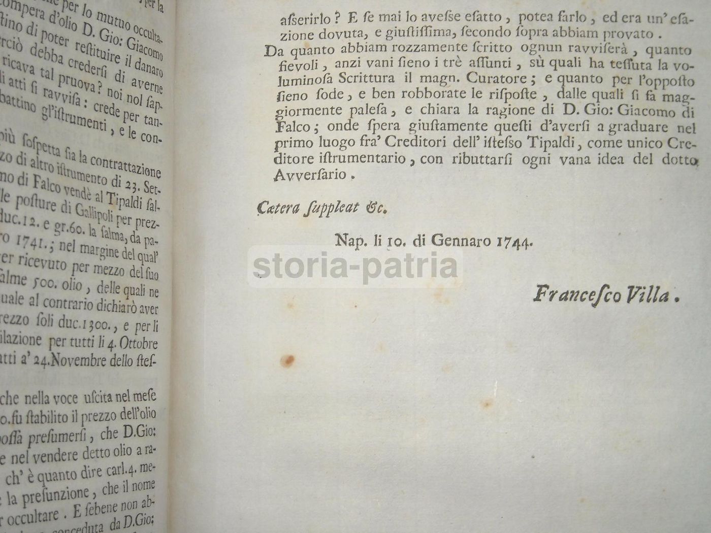 Dissertazione Giuridica Di Falco Tipaldi, Gallipoli E Napoli, 1744