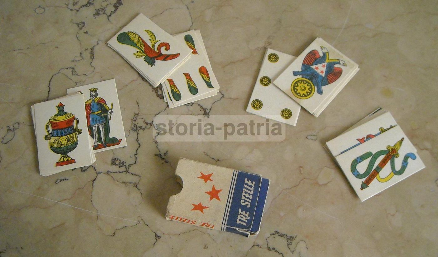 Mini Carte Da Gioco Napoletane Tre Stelle, Anni '30, 40 Carte