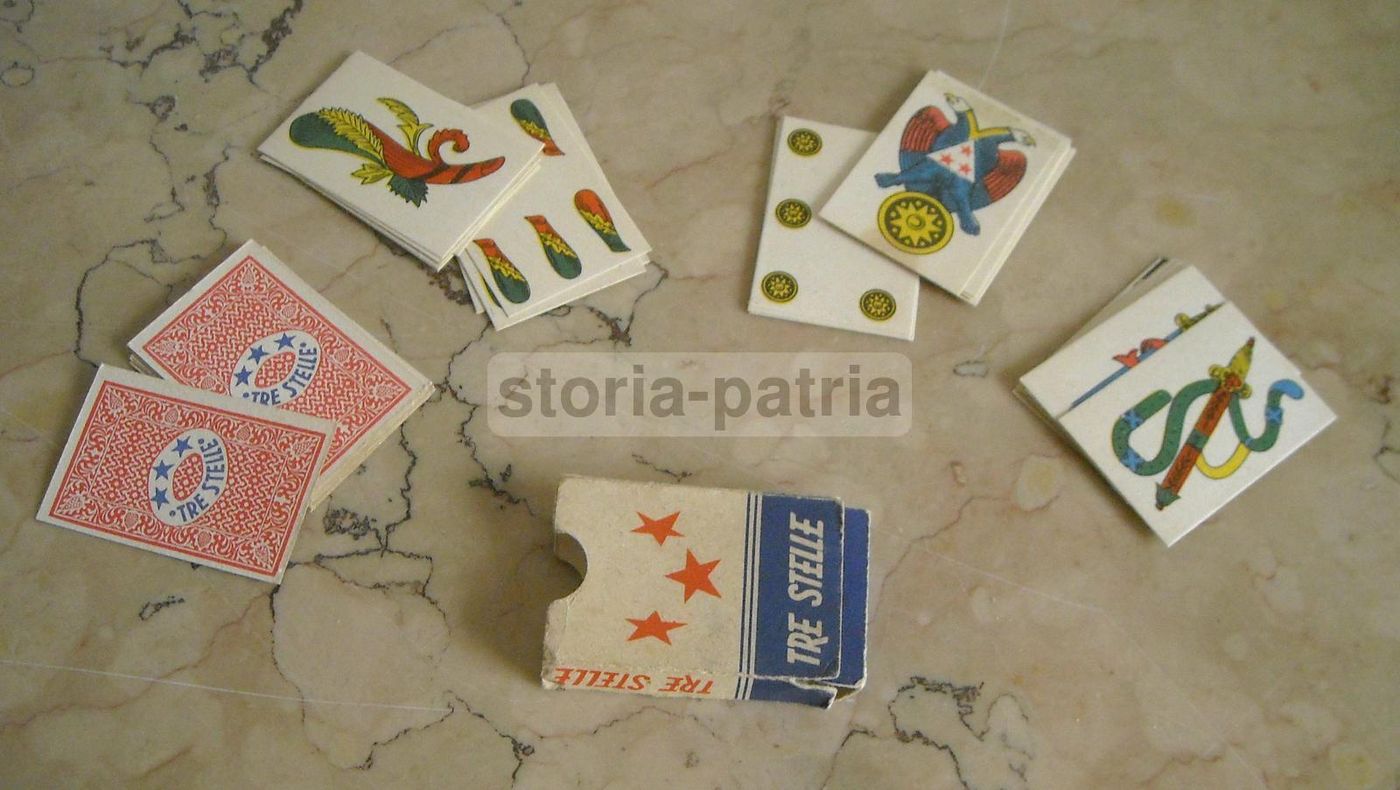 Mini Carte Da Gioco Napoletane Tre Stelle, Anni '30, 40 Carte