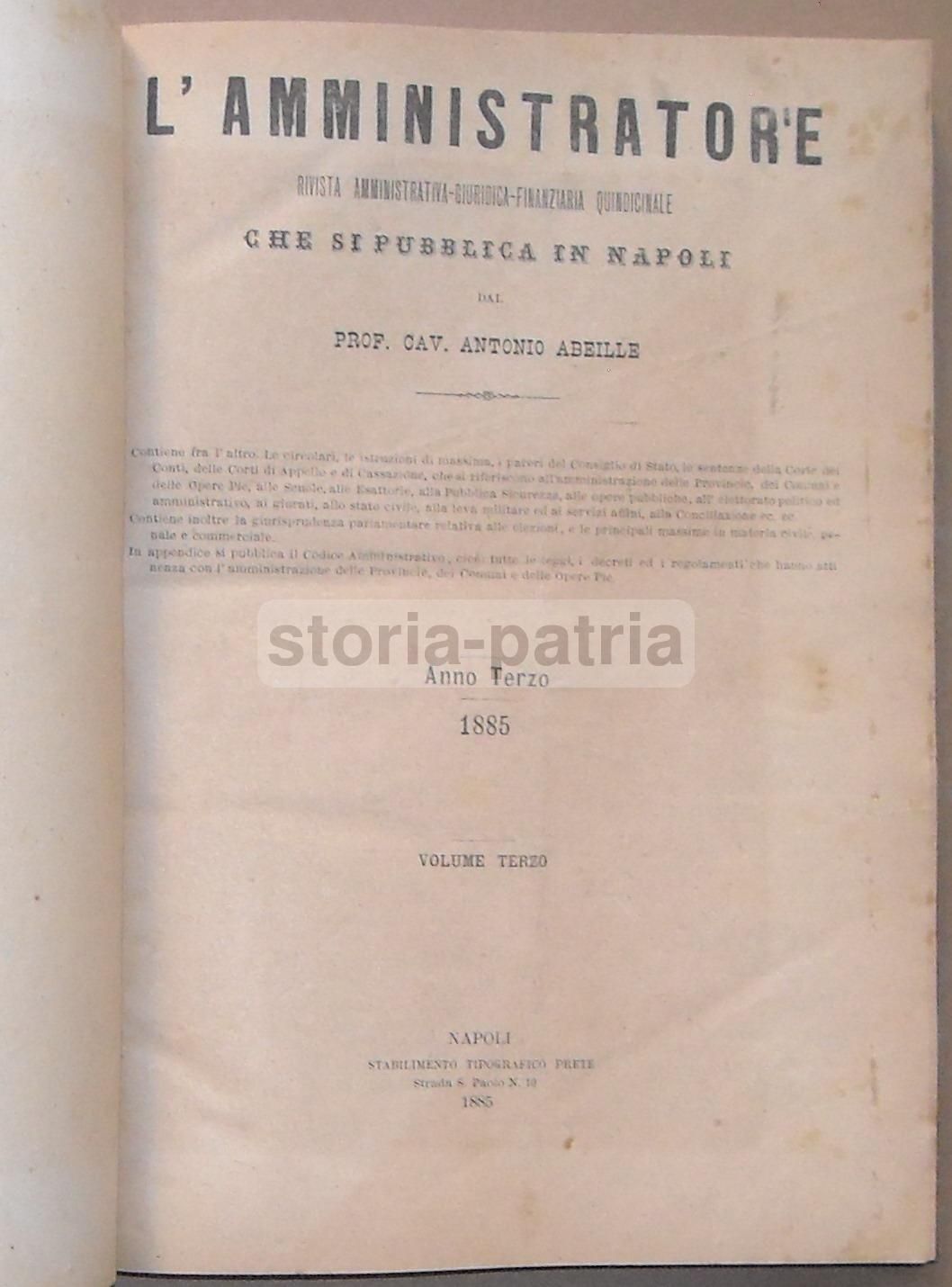 L'Amministratore 1885: Rivista Giuridica Amministrativa, Napoli