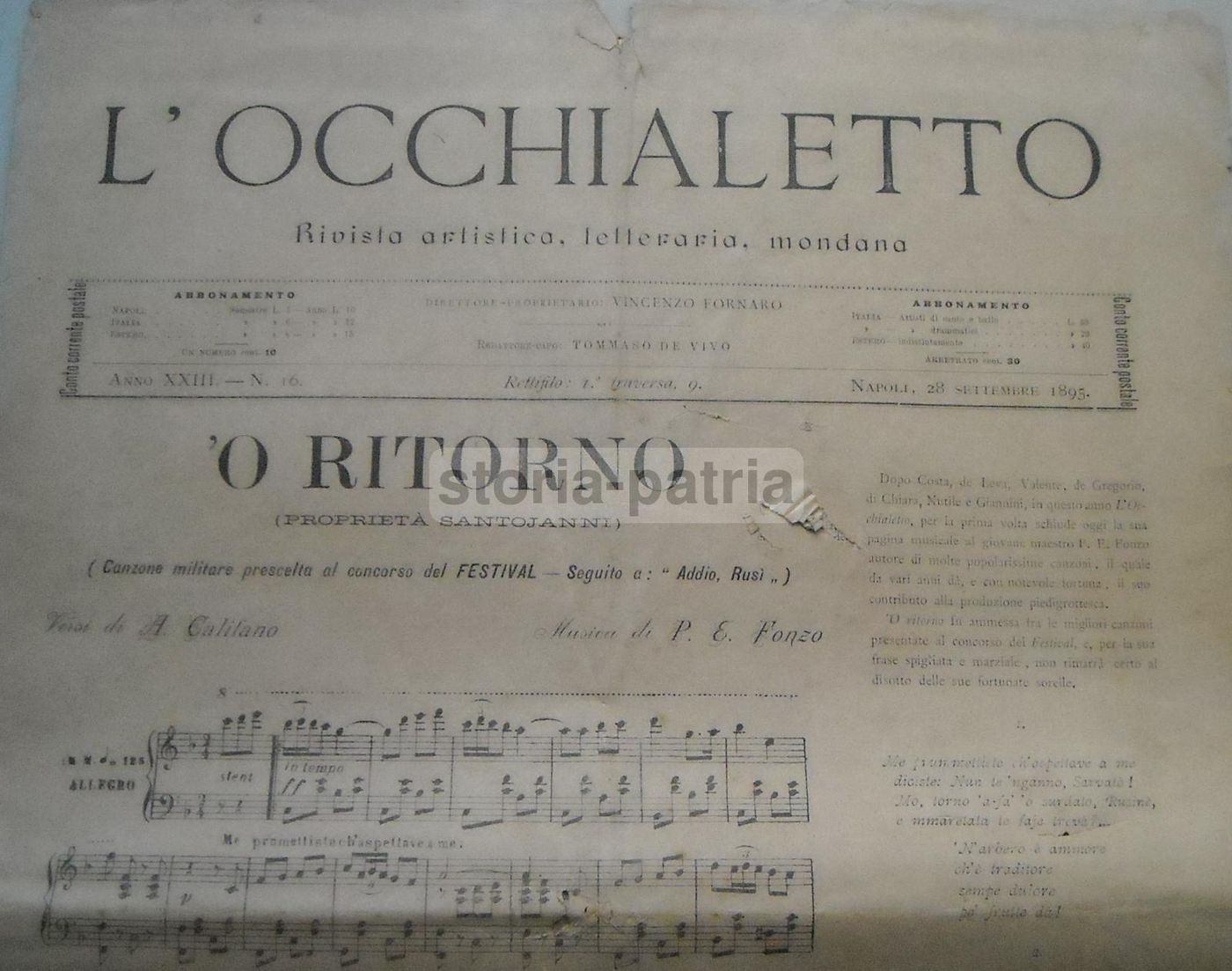 L'Occhialetto (1895): Rivista Artistica, Letteraria E Mondana Napoletana