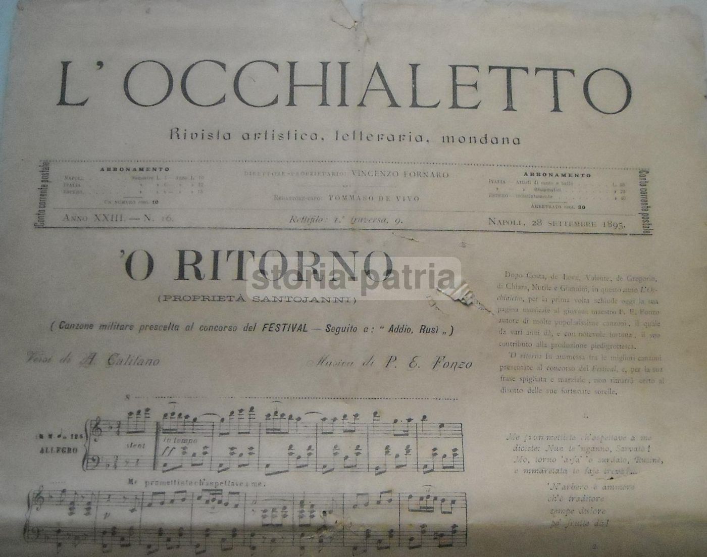 L'Occhialetto (1895): Rivista Artistica, Letteraria E Mondana Napoletana