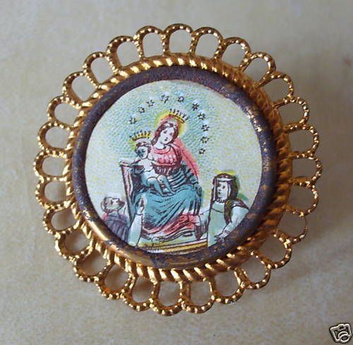 Spilla Madonna Di Pompei, Anni '30, Metallo Dorato, Souvenir Di Napoli