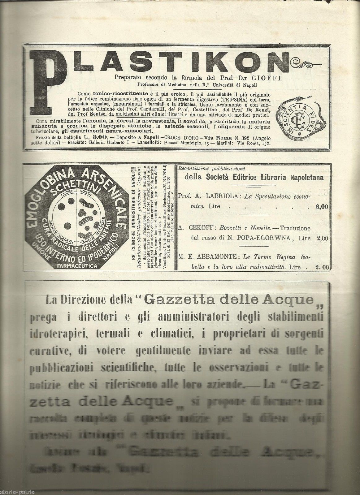 Gazzetta Delle Acque 1908 Idrologia Climatologia Napoli Abbamonte