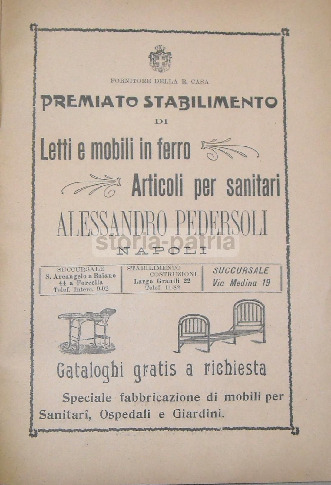 Stampa Pubblicitaria Alessandro Pedersoli, Mobili Medici E Letti In Ferro, Napoli, Primi '900